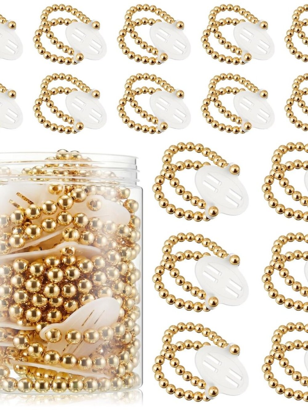 16 Corsage Wristlet Bracelet Prom Elastic Pearl Bands, Gold